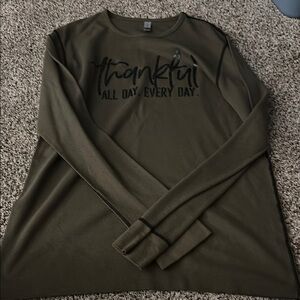 Olive Green Long Sleeve Shirt with Graphic Text